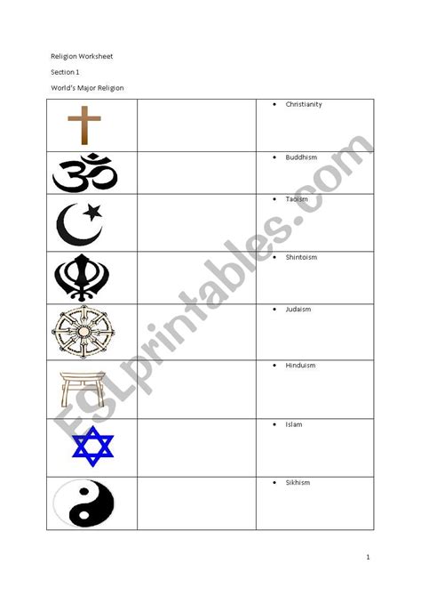 World´s Major Religion And Their Symbols Esl Worksheet By Sunwolf71