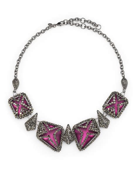 Lyst Alexis Bittar Marcasite Caged Lucite Bib Necklace In Purple