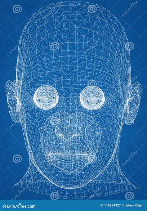 Human Head Concept Architect Blueprint Stock Illustration