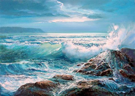Diy 5d Diamond Painting Full Drill Rock Sea Wave Landscape Embroidery