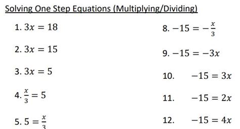 Solving One Step Equations By Multiplyingdividing Minimally Different