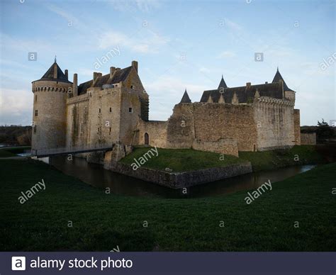 Aerial Panorama View Of Medieval Middle Ages Water Castle Chateau De