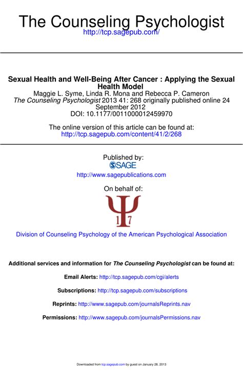 Pdf Sexual Health And Well Being After Cancer Applying The Sexual Health Model