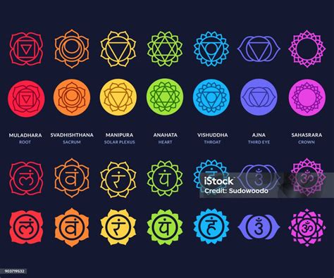 Chakra Symbols Set On Dark Background Stock Illustration Download