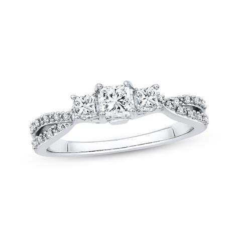 Jared Diamond Engagement Ring 12 Ct Tw Princess Cut 14k White Gold