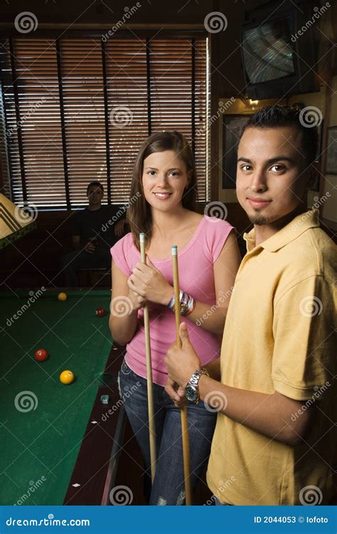 Young Couple At Pool Table Stock Image Image Of Nightlife Color