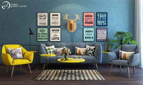 Navy Blue Mustard Yellow Living Room With Dining Area On Behance
