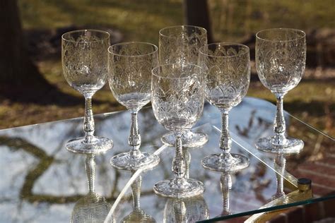 vintage etched crystal wine glasses set of 6 circa 1940 s vintage water goblets tall vintage