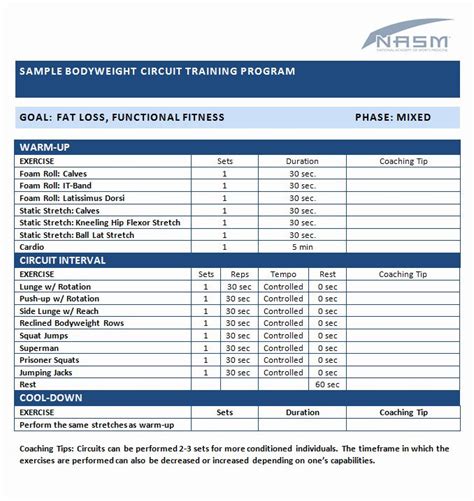 Personal Trainer Workout Plan Template Luxury Sample Bodyweight Circuit