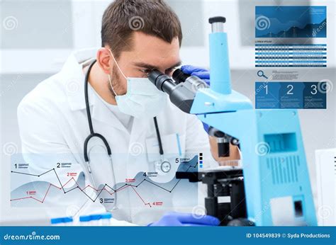 Doctor With Microscope In Clinical Laboratory Stock Image Image Of