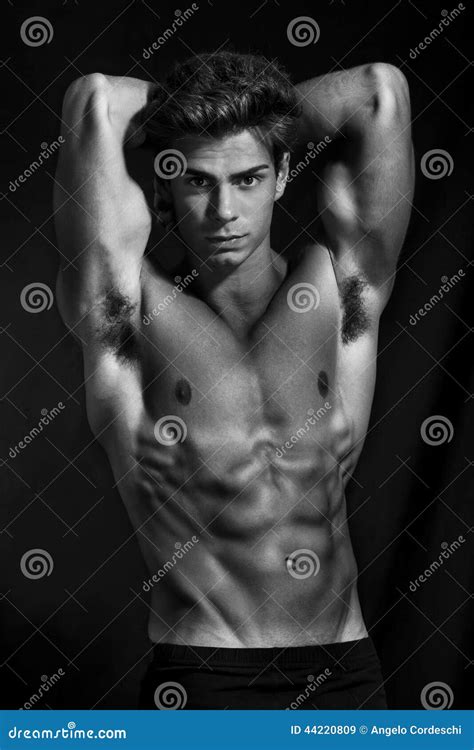 sculptural man model perfect muscular body black and white stock image image of fascinating