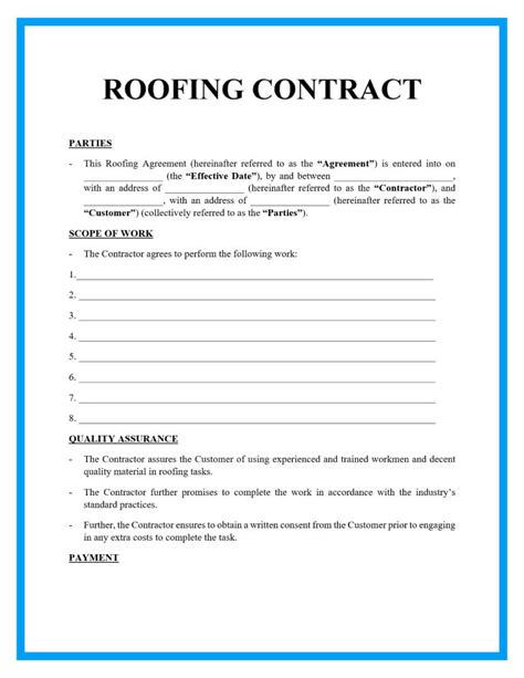 Free Printable Roofing Contract Template Printable Templates