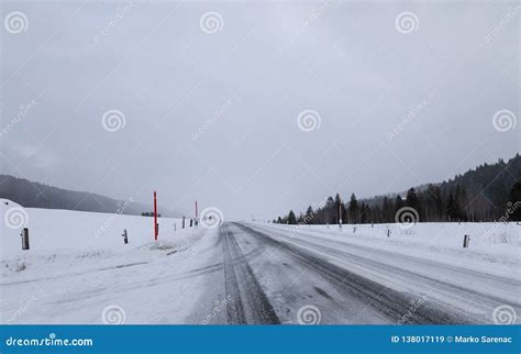 Snow Cold Landscape Winter Sky Road Hills Stock Image Image Of