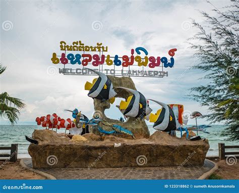 Welcome To Lammaepim Statue In Rayong City Editorial Photography