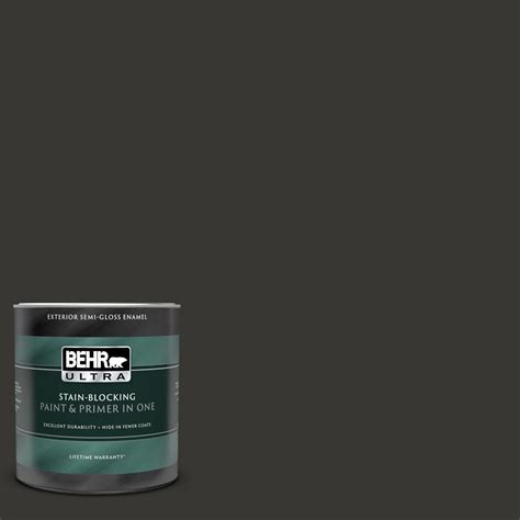 Behr Ultra 1 Qt Black Semi Gloss Enamel Exterior Paint And Primer In