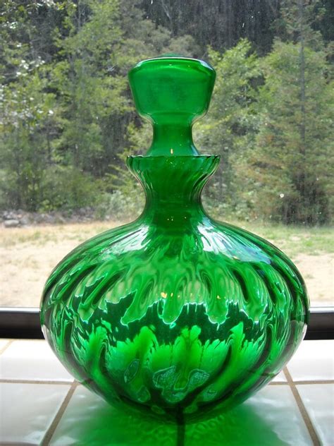 Vintage Green Glass Decanter With Stopper