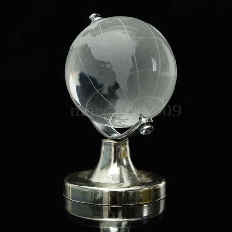 Free Round Earth Globe World Map Crystal Glass Clear Paperweight Stand Desk Decor Home Decor