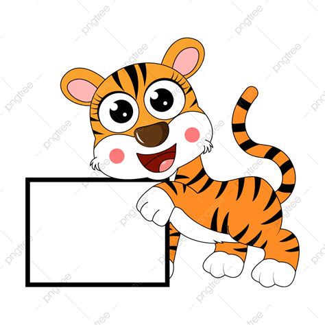 Gambar Kartun Hewan Harimau Lucu Memegang Papan Putih Harimau Satwa
