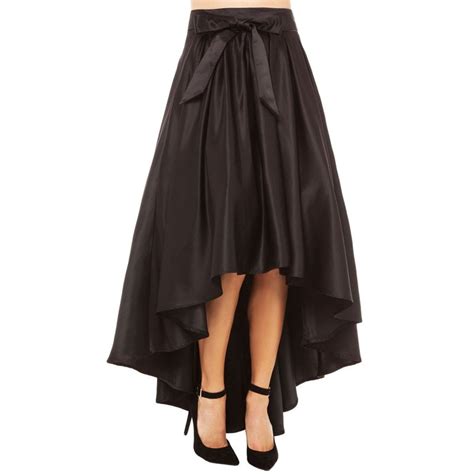 Plus Size Black Hi Lo Long Skirt High Quality Solid Satin Saia Pleated