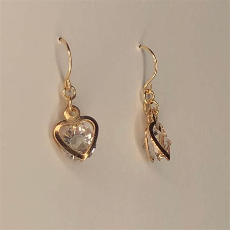 Crystal Heart Dangle Earrings Gold Etsy