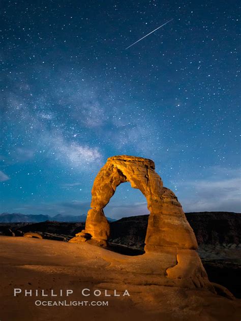 Milky Way And Shooting Star Over Delicate Arch Arches National Park Utah
