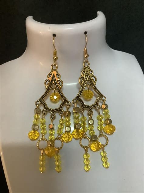 Pmc Gold Yellow Crystal Chandelier Earrings 34 By Pamelamaycollection