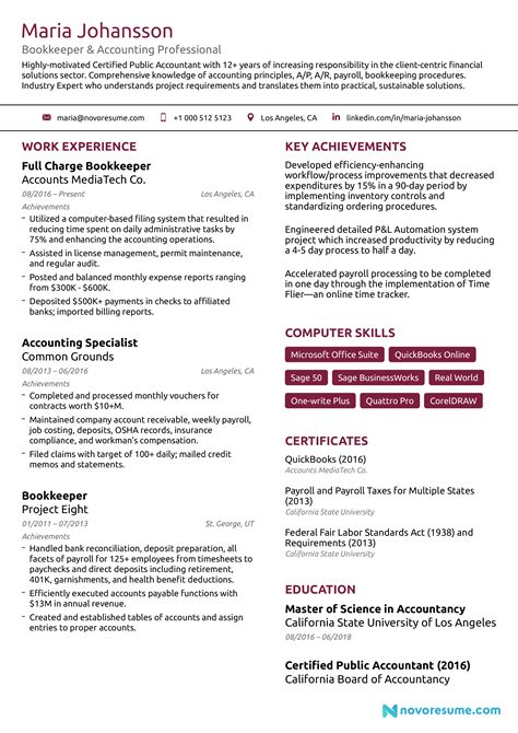 Highly experienced accounting expert looking for a new challenging role at a reputable firm. Bookkeeper Resume Examples & Guide for 2020