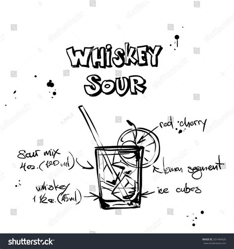 Hand Drawn Illustration Cocktail Whiskey Sour Stock Vector Royalty Free 201494420 Shutterstock