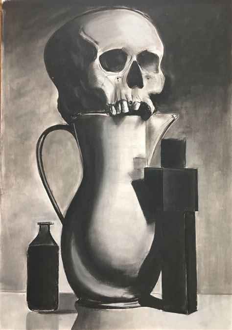 Charcoal Drawing Still Life Human Skull Irving Penn Still Life