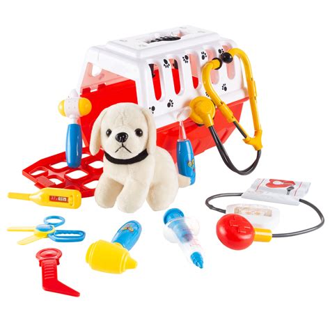 Travel Carrier Vet Kit For Kids Pet Vet Playset For Ages 3 And Up Toy