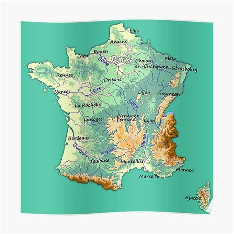 Topographic Map Of France With Major Cities And Rivers Biscay Green