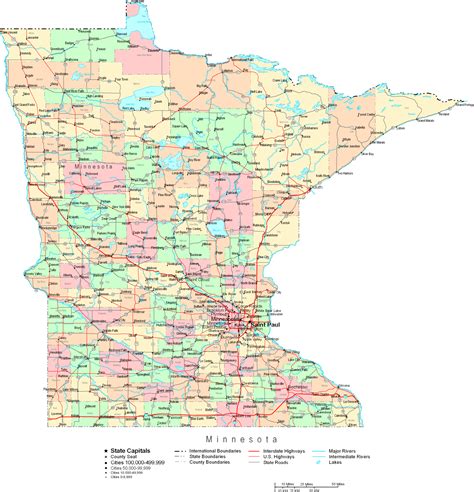 Laminated Map Large Detailed Administrative Map Of Minnesota State Images
