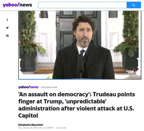 公开指责特朗普！特鲁多：美国现任总统煽动了对民主的攻击新闻频道央视网