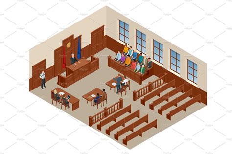 Isometric Symbol Of Law And Justice In The Courtroom Vector