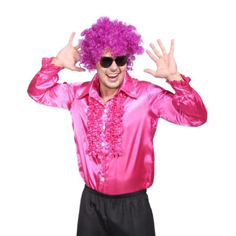 mens retro disco ruffle shirt in 1970s hot pink retro costume ruffle shirt retro style dress