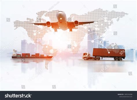 Transportation Import Export And Logistics Concept Container Truck Ship In Port And Freight