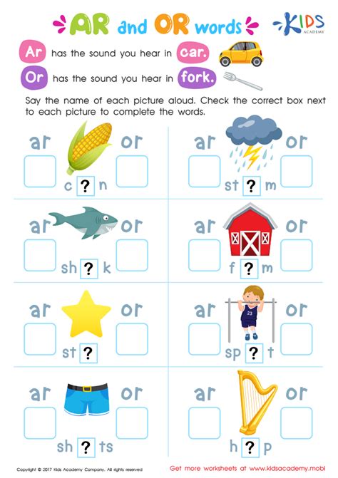 Ar And Or Words Phonics Worksheet Free Printable Pdf For Children