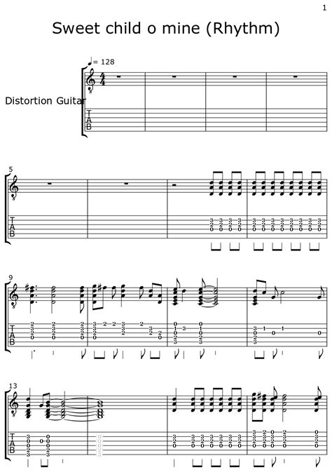 Sweet Child O Mine Rhythm Sheet Music For Distortion Guitar