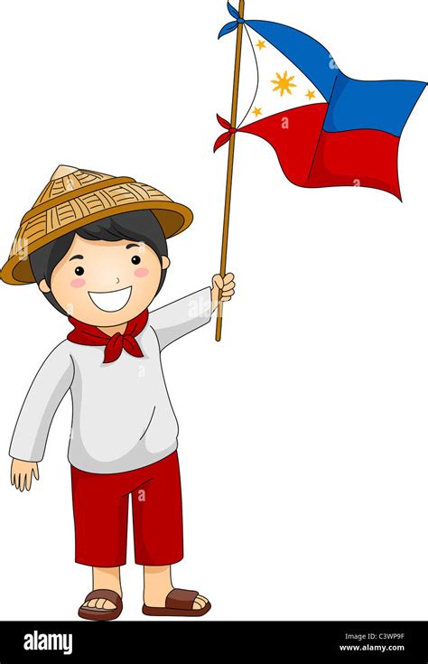 Ilustraci N De Un Ni O Filipino Sosteniendo La Bandera Filipina