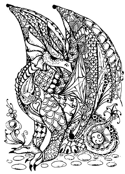 Free coloring pages , coloring sheets , printable coloring pages. Dragon full of scales - Dragons Adult Coloring Pages