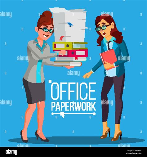 Business Woman Doing Paperwork Vector Office Worker Very Busy Day To