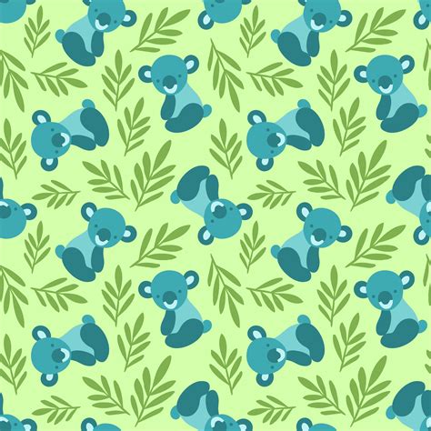 Seamless Pattern With Cute Koala Bears And Leaves Repeating Background