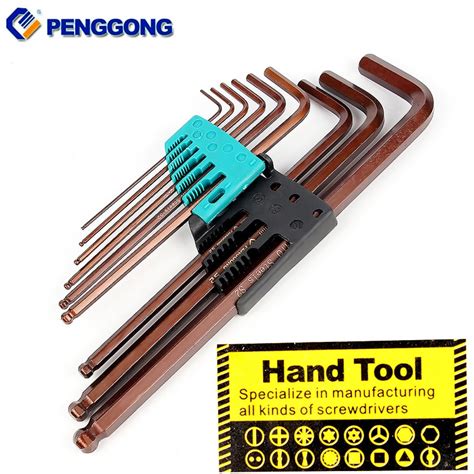 Penggong 9pcs L Type Hex Wrench Lengthened Spanners Universal Allen Key