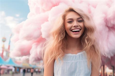 premium ai image cotton candy smiling girl