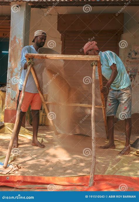 Indian Worker Sieving Sand For Construction Purpose Editorial Stock