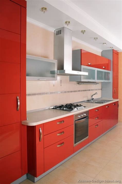 Red and white kitchen cabinets