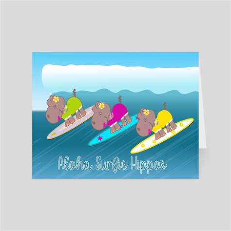 Aloha Surfie Hippos Surfing A Wave A Card Pack By Barefoot Bodeez Art Inprnt