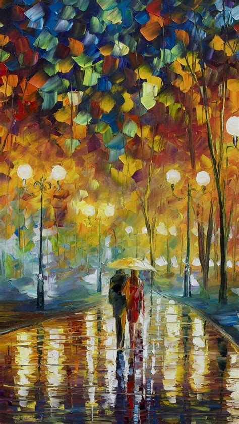 Download Walking In Rain Love Story Painting Wallpaper