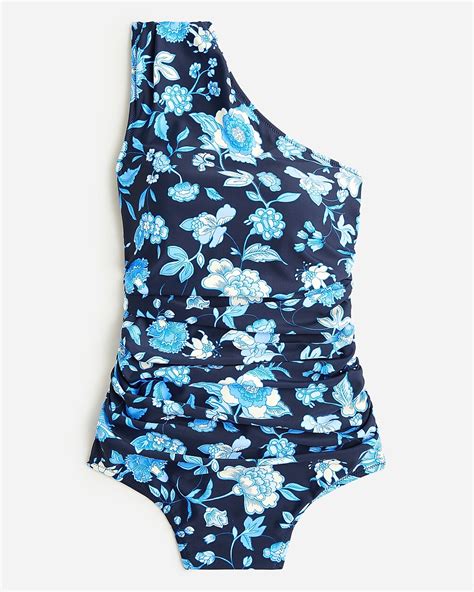 Jcrew Ruched One Shoulder One Piece In Midnight Blue Floral For Women