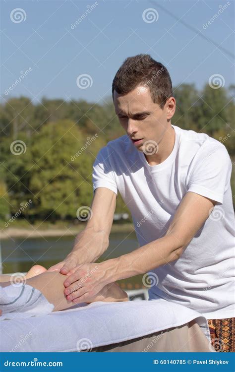 Man Giving Massage To Young Brunette Outdoors Stock Image Image Of Outdoor Luxury 60140785